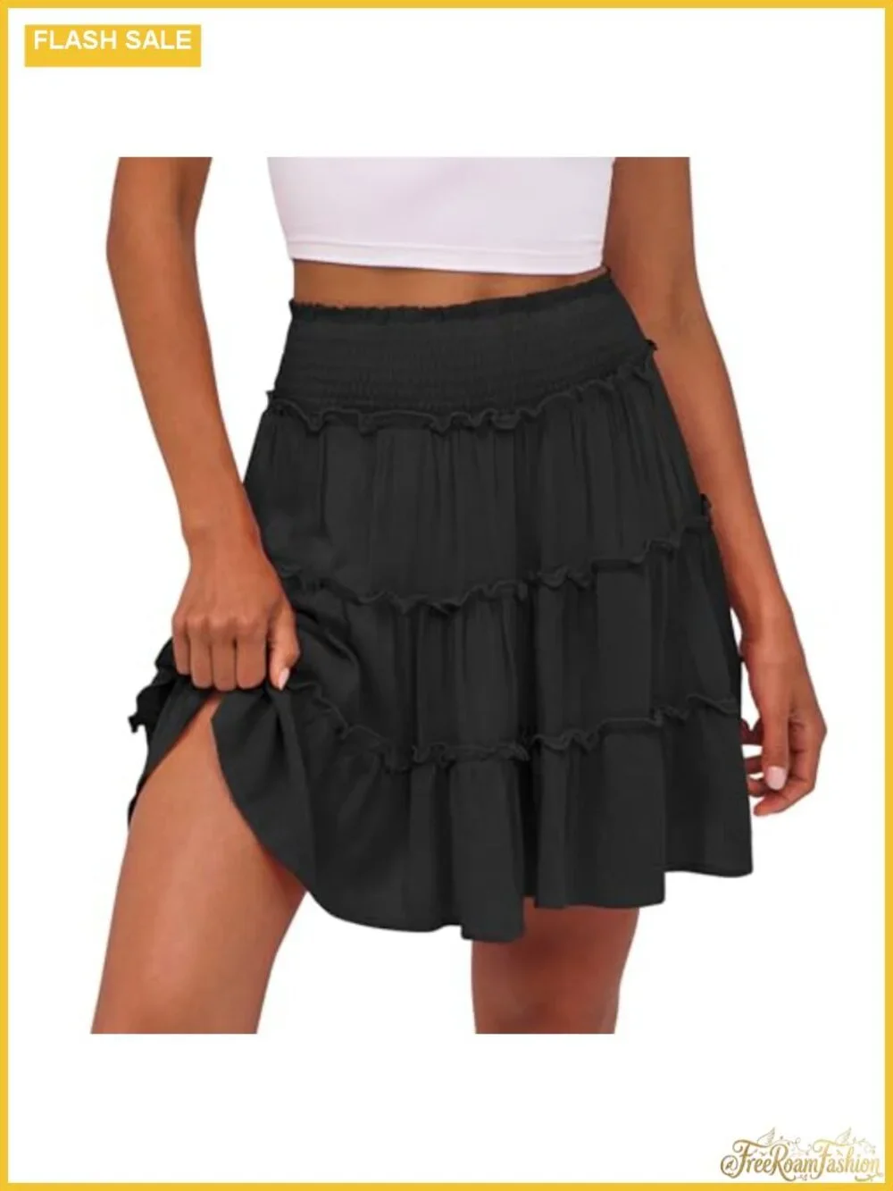 Women Ruffle Tiered Skort with Built-in Shorts High Waist Rayon Boho Beach Mini